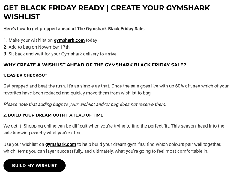 Gym Shark email black text on white background.